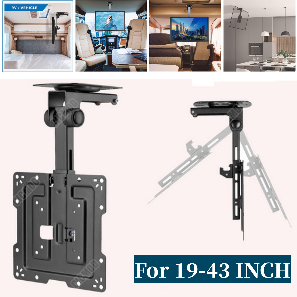 TV Wall Bracket Campervan RV Boat Mount Swivel Tilt for 14-43"" TVs Full Motion