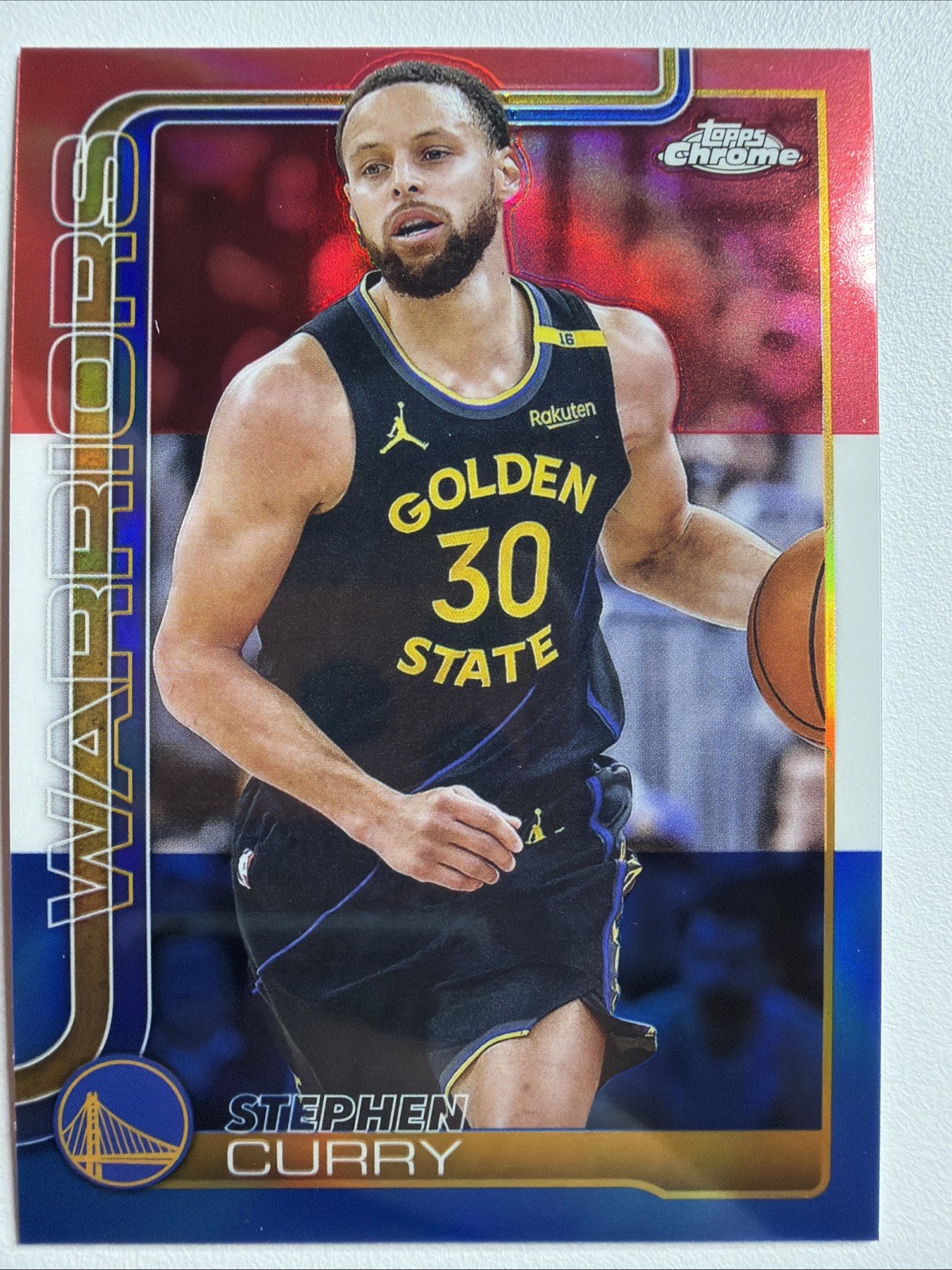 2025-26 Topps Chrome Stephen Curry#201 Red White & Blue Refractor Warriors