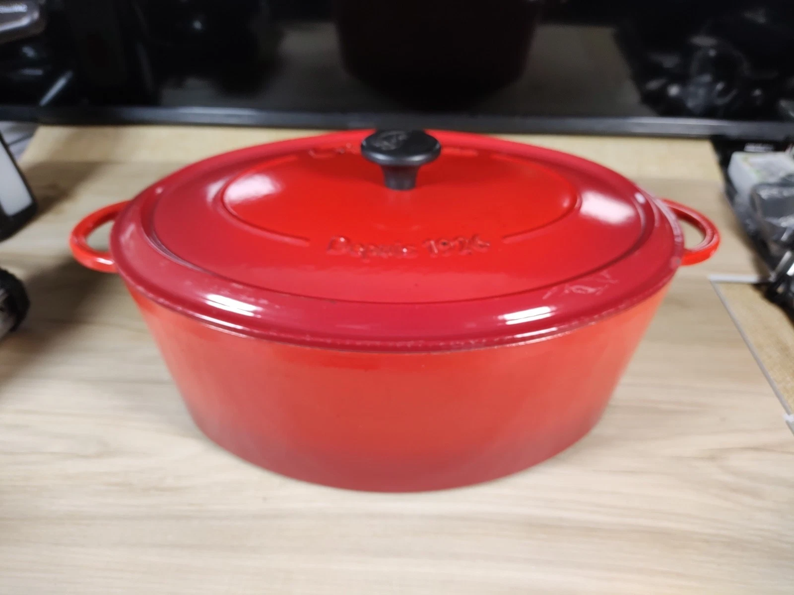 Fontignac Red Enamel Cast Iron Oval Roaster Dutch Oven 8 Quart #35 France MSS