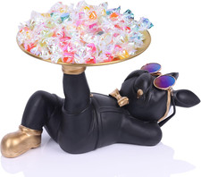 Statua Di Bulldog Francese Nera, Vassoio per Caramelle E Portachiavi, Ideale per