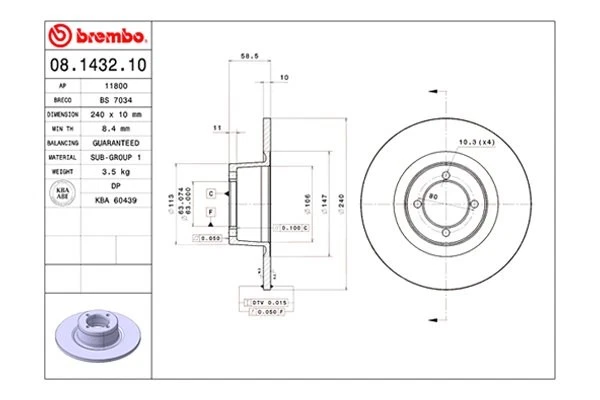 For BMW 2002 1975-1976 Brembo Replacement Plain Solid Front Brake Rotor Foto 2 de 4