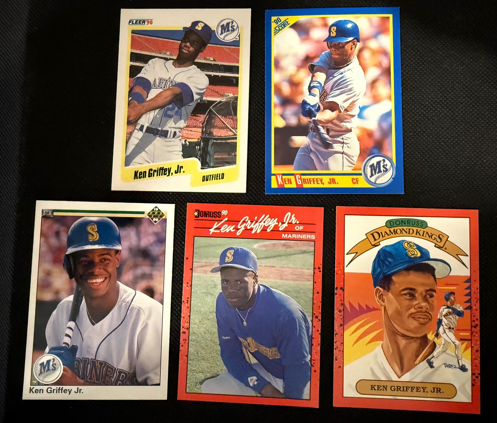 Lot (5) 1990 Ken Griffey Jr Upper Deck Fleer Donruss Score Seattle Mariners NMMT