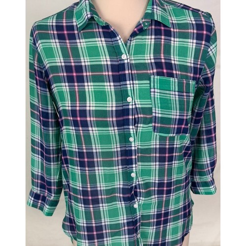 Hollister Hemd 3/4 Arm XS grün blau kariert Knopfleiste 100% Polyester - Bild 2 von 7