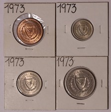 1973 Cyprus 5, 25, 50, & 100 Mils Unc Coins (4) in 2x2 s