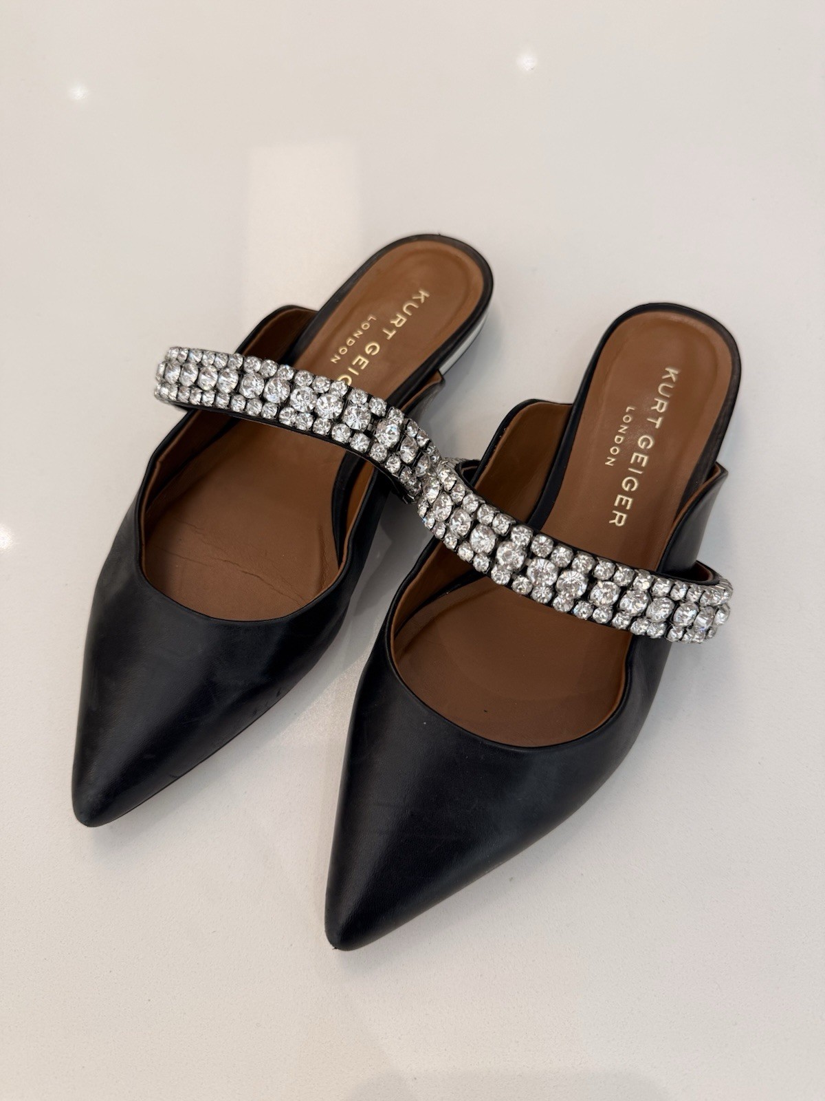 Kurt Geiger London Princely Crystal Rhinestone Strap Pointed Toe Mules EU 36 (6)
