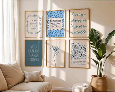 Mental Health Wall Decor Therapy Office Canvas Wall Art Posters Blue Boho Mot...