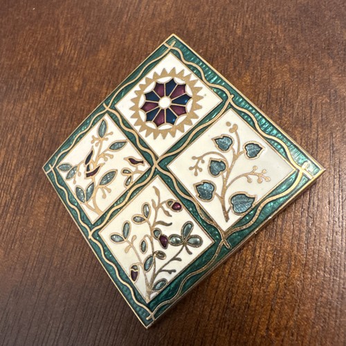 Cloisonne Enamel Floral Square Pin Brooch