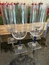 Mikasa VIEWPOINT 4 Navy Iced Tea Or Water Goblet Glasses Blue Cubes Square Foot