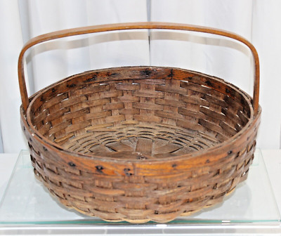 Antique Early American Round Large Splint Gathering Basket 15.5" x 5 ...