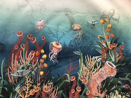 Sea World Fabric Tropical Fishes Jellyfish Corals Printed Panel L130cm - Picture 3 of 5