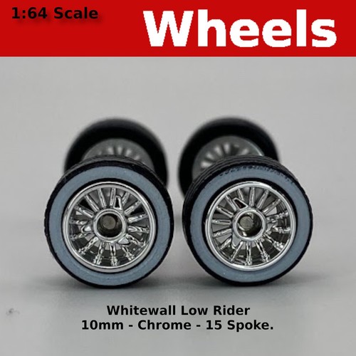 10/10mm Chrome Whitewall 15 spoke Low R Riders Wheel Set for 1/64 for Hot Wheels - Bild 1 von 5