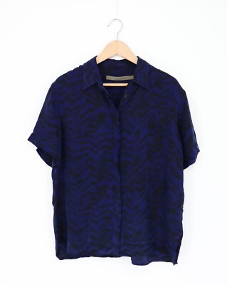 ENZA COSTA Resort Shirt Top Blue Zebra S (1) $250 C1