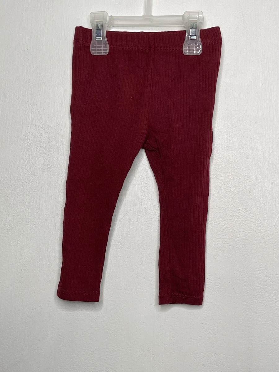 Cat Jack Ribbed Knit Leggings Baby Girls Size 6 9 Months Burgundy Pull On
