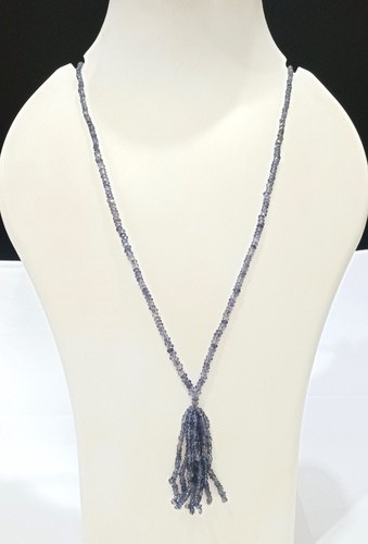Natural Iolite Gemstone Faceted Rondell Beads Necklace - Picture 2 of 6
