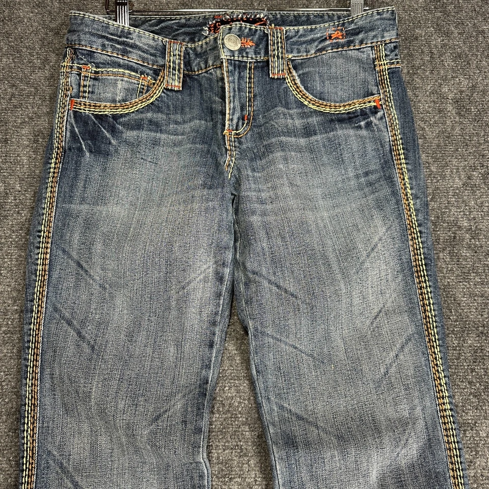 Pantalones de mezclilla Switch USA para mujer 29 algodón elástico lavado medio solapa bolsillos corte bota Foto 3 de 4