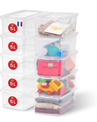 Iris Ohyama vielseitige Aufbewahrungsboxen, 5L, 20er Set, transparent, Easy Latch stapelbar,