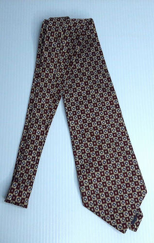 Cravatta Rountree & Yorke 100% seta marrone oro blu motivo geometrico - Foto 6 di 10