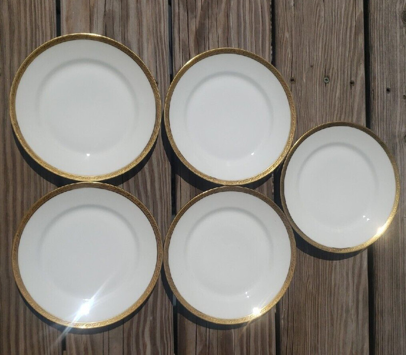 Five L S & S Limoges Gold Encrusted  7.25"Plates