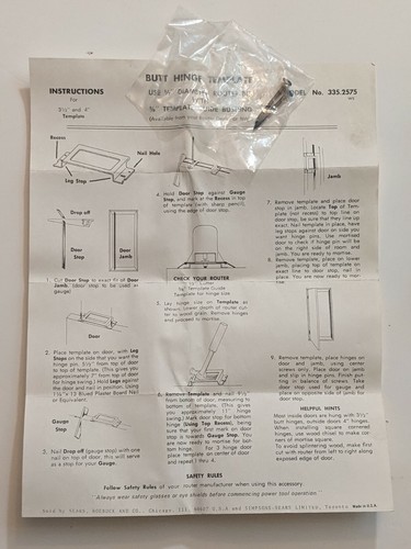 Vintage Sears Craftsman Butt Hinge Template 9-2575 Hardware - Picture 5 of 5