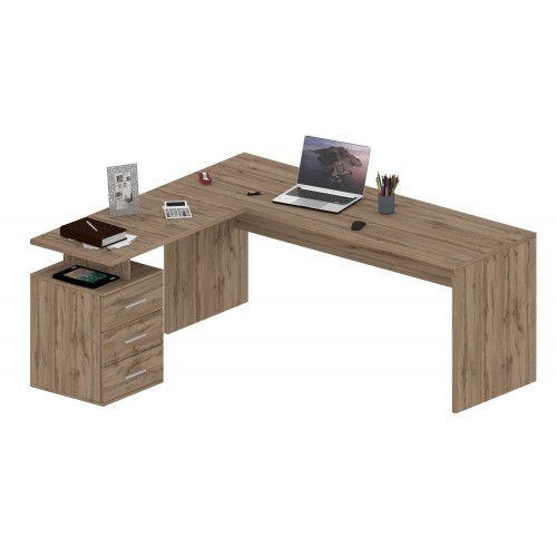 Scrivania Angolare Grande 180 Rovere da Ufficio con Cassettiera - Foto 1 di 9
