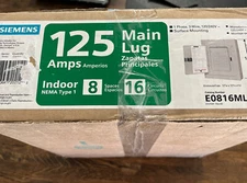 Siemens E0816ML1125S 125 Amp Main Lug Panel, 8 Space, 16 Circuit, Surface Mount
