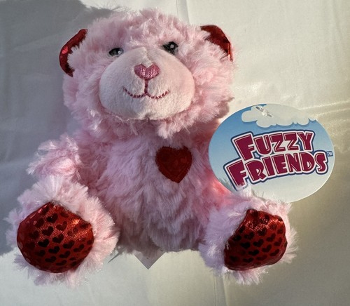 Fuzzy Friends Small 6” Teddy Bear Stuffed Animal Pink Plush With Red Heart - Picture 6 of 7