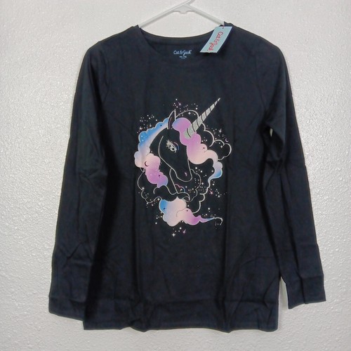 Cat & Jack T-shirt Girls Size XXL (18) Black Long Sleeve Unicorn Glitter Top NWT