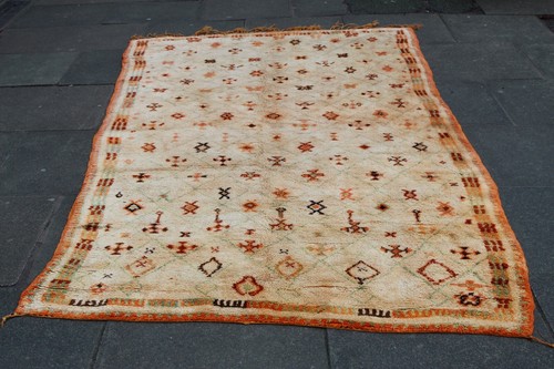 Vintage Traditional Hand Made Moroccan Beni Qurain Wool Orange Rug 295x163cm
