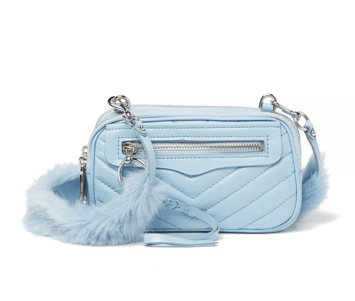 Furry Blue Quilted Crossbody Bag