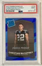 Christian McCaffrey 2017 Panini Donruss Rated Rookie Blue Press Proof PSA MINT 9