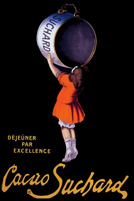 Girl Drinking Big Cup of Chocolate Cacao Suchard Vintage Poster Repro FREE S/H