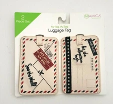 Retro Postcard 2 Piece Leather Luggage Bag Tags Set Cream / Red / Blue