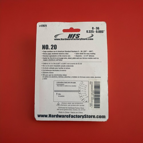 Herramienta de metal calibre alambre estándar americano 0-36 y decimal equivalente no. 20 HFS nuevos - Imagen 2 de 3