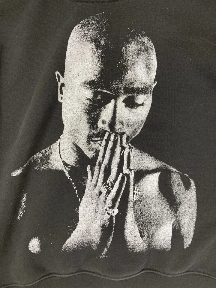 H&M 2pac Tupac Shakur Orando Mano Gráfico Pullover Sudadera con Capucha Hombres XS Negro Foto 2 de 4