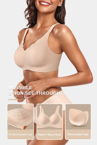 Seamless Push Up Bra for Women Wire Free Support X-Large Nude Jacquard - Picture 4 of 6