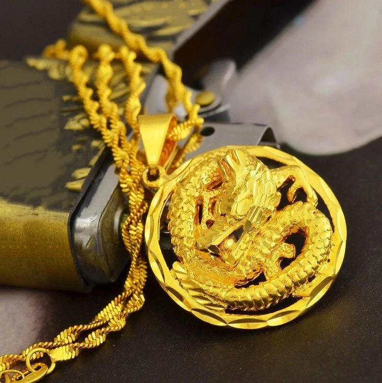 18k 黄金填充银色 24 英寸龙吊坠项链 D772 — 第 2/4 张图片