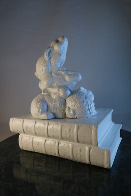 C2C Designs Baby Bunnies Huddled On Books 8'' Tall 7'' Wide 4'' Deep Solid and Cute