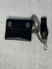Buffalo Nickel Black Leather Trucker Wallet 4.25" x 3.5" Bifold 12" Chain