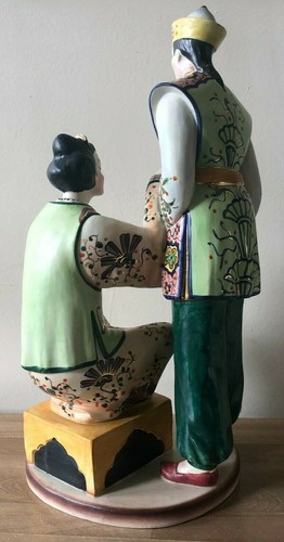 Lovely Large Midcentury Modern Italian Pottery Figural Group of Chinese Couple - Picture 5 of 11