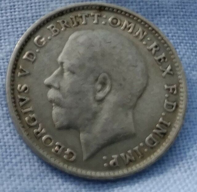 SOLID SILVER 3d 1922 Coin Antique Vintage Old Peaky Blinders King George V Royal