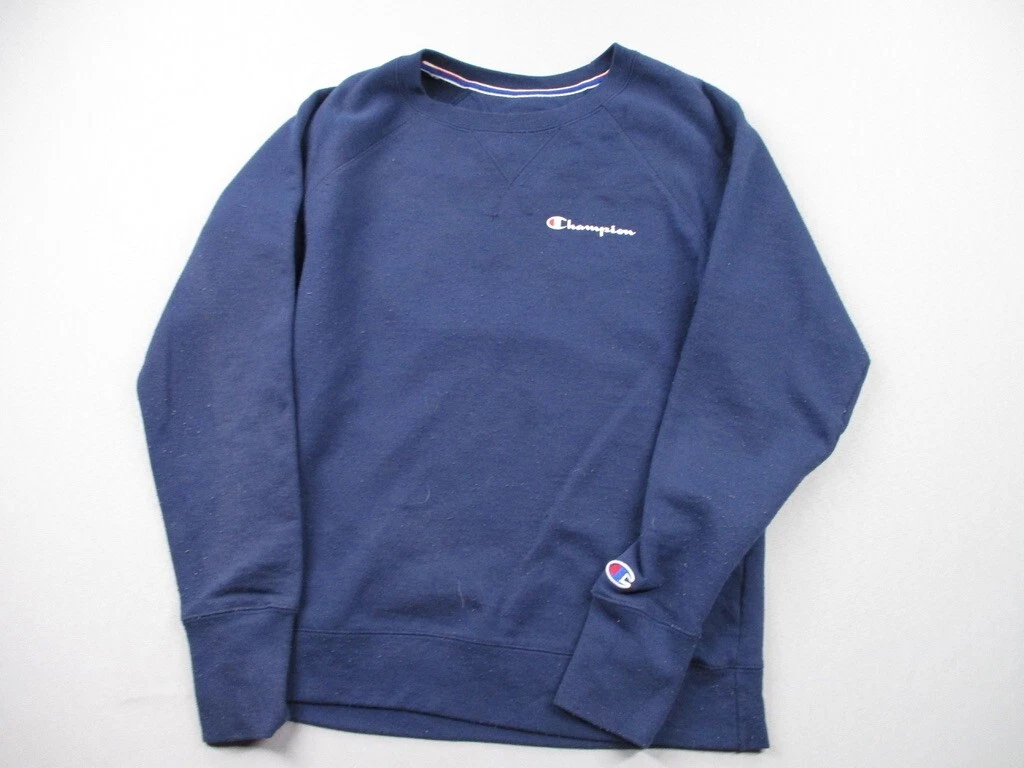 Champion Sweater Mens Small Blue Crew Neck Sweatshirt Fleece Pullover Logo  | eBay