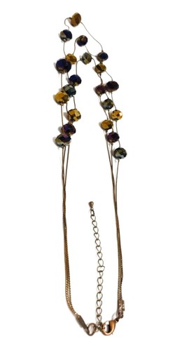 Purple & Gold AB Faceted Beaded Layered Necklace 20" 3 Strand Fashion Costume - Picture 10 of 24