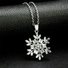 Baguette Cut Simulated Diamond Snowflake Shape Pendant In 14k White Gold Plated