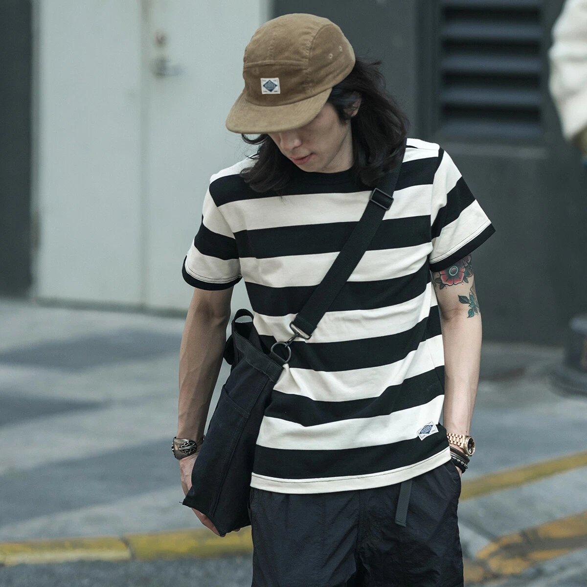 Black and white striped t best sale shirt