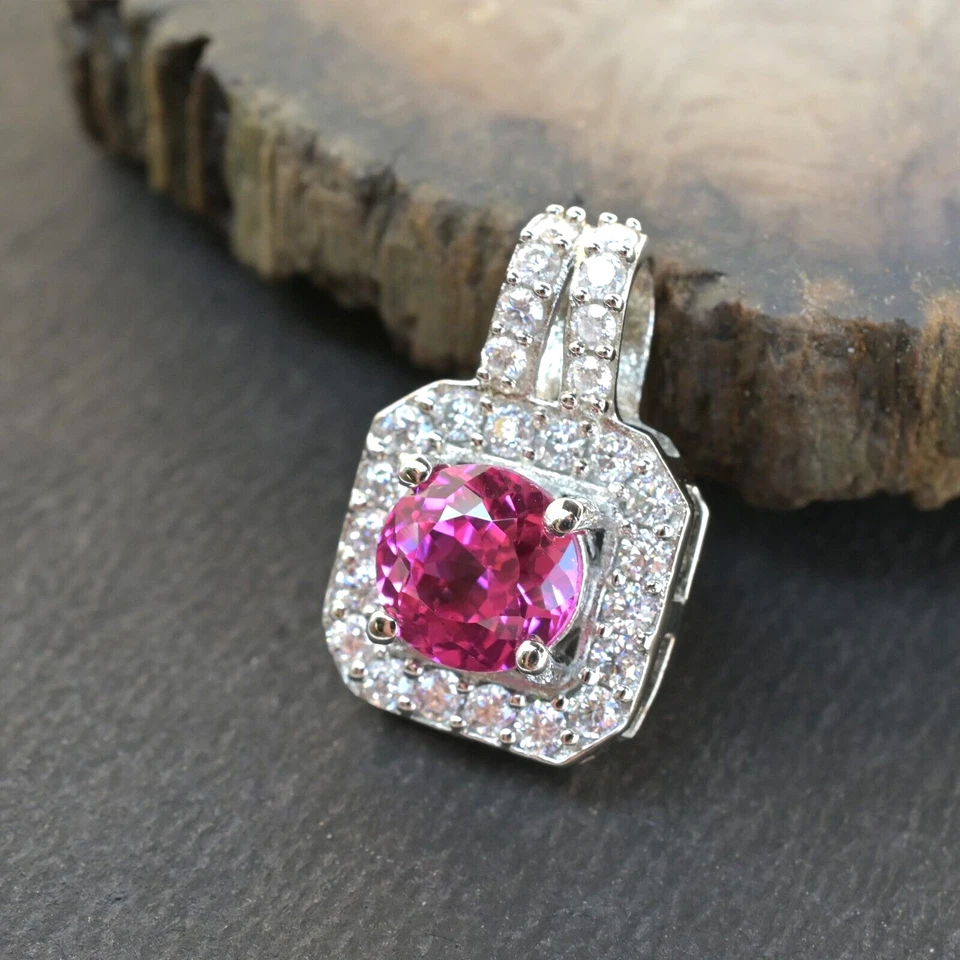 Colgante de piedras preciosas sueltas de zafiro rosa natural de 15 quilates - Joyería certificada plata 925 Foto 2 de 4