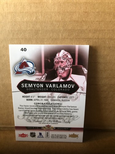 2014-15 Fleer Showcase White Hot #40 Semyon Varlamov JSY 7/18 - Picture 2 of 2