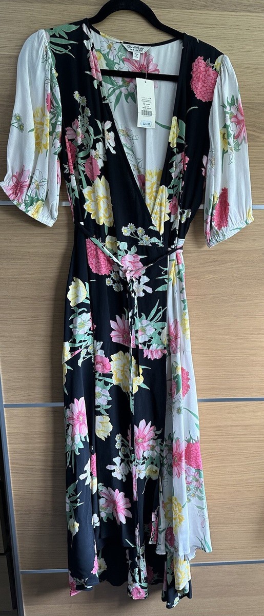 Miss Selfridge Size 10 Floral Midi Wrap Dress Colour Block Summer