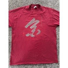 Vintage Hanes Beefy-T Shirt Mens Large Red Graphic Calligraphy Made in USA 90s