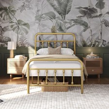 3ft Single Bed Frame Vintage Iron Platform Bed with High Headboard and