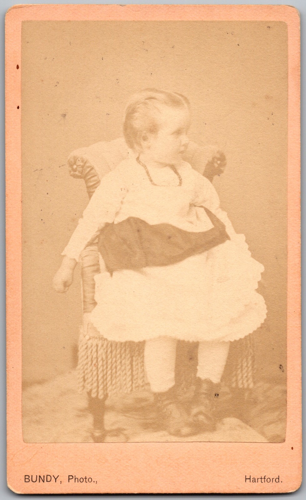 Antique CDV Circa 1870s Bundy Cute Baby In Dress Hartford Connecticut
